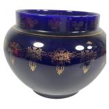 Cobalt Blue Glass Jardiniere & Gilt Floral Frieze