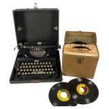 Royal Junior Portable Typewriter & 45 RPM Records