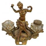 19th C. French Bronze & Glass Double Inkwell