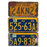 3 Vtg Pennsylvania License Plates, 1942 & 1958