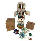 Signed EC Badger Dancer Kachina Doll and Ornaments