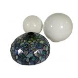 Leaded Stained Glass Shade & 2 Milk Glass Globes