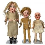 Trio of German Bisque Head Heubach & DEP Dolls