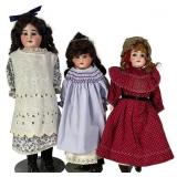 Three Antique German Bisque Socket Head Dolls