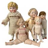 Five Nippon All-Bisque & Bisque Head Jointed Dolls