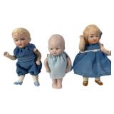 A Trio of Antique German Miniature Character Dolls