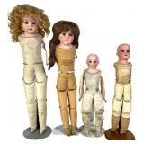 4 Antique Ernst Heubach Bisque Head Dolls & Bodies