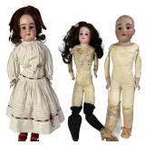 Three German Bisque Head & Kid Leather Body Dolls