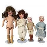 AM 390, 390n & B907 Group of Four Antique Dolls