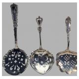 Three Sterling Silver Pierced Serving Spoons