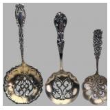 Three Sterling Silver Pierced Serving Spoons