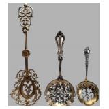 Trio of Ornate Pierced Sterling Serving Spoons