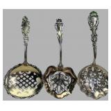 Three Sterling Silver Enamel Sifter Spoons