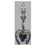 Ornate Sterling Silver Heart Bowl Serving Spoon