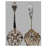 Two Ornate Pierced Sterling Silver Serving Spoons