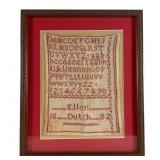 1882 Needlework Marking Sampler by Ellen Dutch