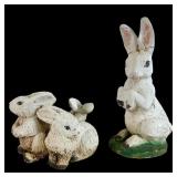 Two Vintage Cast Concrete Garden Rabbit Ornaments