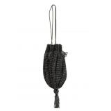 Beaded Gunmetal Drawstring Tassel Pouch