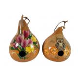 Two Amish Hand-Painted Gourd Birdhouses