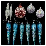 Eleven Hand Blown Glass Art Ornaments and Icicles