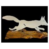 Folk Art Hand Crafted Metal Fox & Wood Log