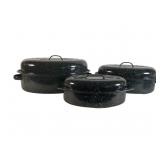 Three Graduated Oval Enamelware Roaster Pans