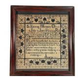 Victorian Black Thread Memorial Sampler Dated 1894