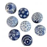 Nine Blue and White Porcelain Orbs