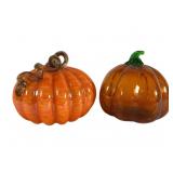 Two Hand-Blown Art Glass Pumpkins