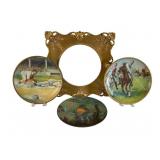 A Group of Three Tin Plates and Gilded Frame
