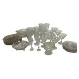 Set of Clear Etched Floral Glass Tableware