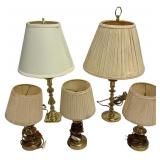 A Group of Five Polished Brass Table Lamps