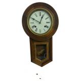 Antique Wood Regulator Wall Clock & Key