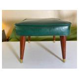 Mid-Century Green Vinyl Hassock Footstool