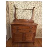 Antique Oak Washstand with Wishbone Towel Bar