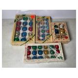 Pyramid, Trimmings Etc. Glass Ornaments, 4 Boxes