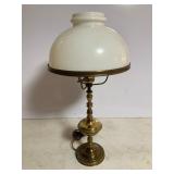 Colonial Revival Brass and Milk Glass Table Lamp