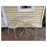 Three-piece white metal garden bistro patio set