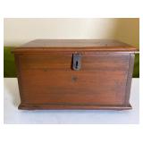Antique Stained Wood Hinged Box with Iron Hasp