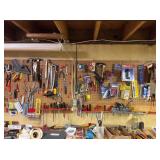 Group of Hanging Wall Workshop Tools and Hardware