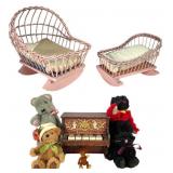 Schoenhut Toy Piano, Bears & Wicker Cradles