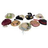 An Assortment of Nine Medium Doll Hats