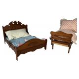 2 Vintage Wooden Doll Beds & Bedding Sets