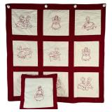 Redwork Quilt and Pillow For Child or Large Dolls