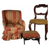 Wood & Fabric Doll Chairs & Ottoman