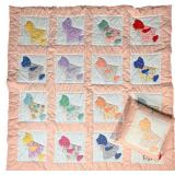 Hand Made Sunbonnet Sue Childs Quilt, Pillow