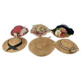 Large Woven & Straw Doll Hats, Assortment of 6