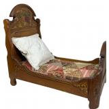Antique Painted Wood Doll Sleigh Bed & Bedding, 32