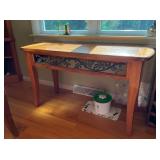 Solid Wood Console Table with Oak Leaf Metal Apron