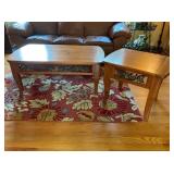 Two Pine Tables with Oak Leaf Metal Aprons